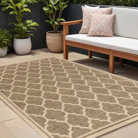 Brown And Beige Geometric Indoor Outdoor Area Rug Photo 1