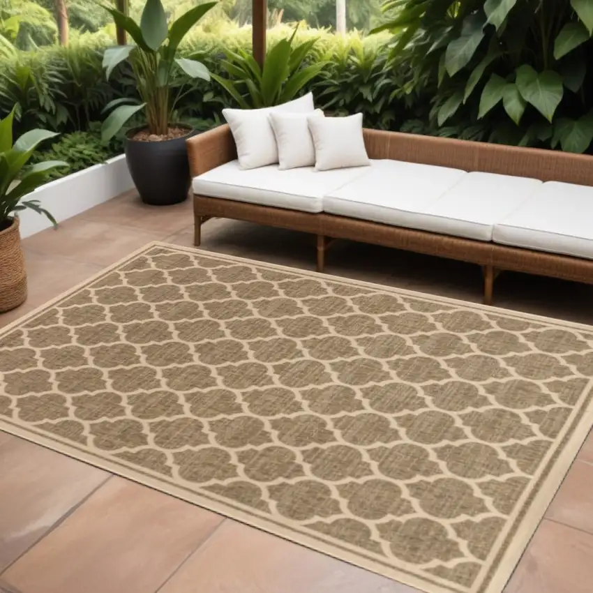 Brown And Beige Geometric Indoor Outdoor Area Rug Photo 1