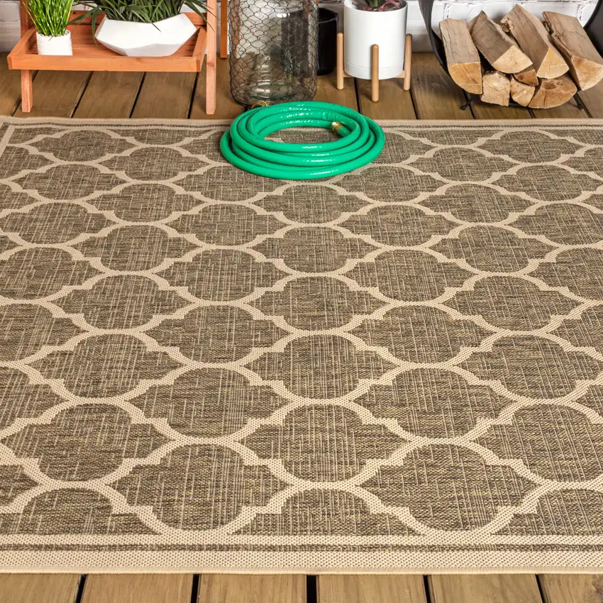 Brown And Beige Geometric Indoor Outdoor Area Rug Photo 7