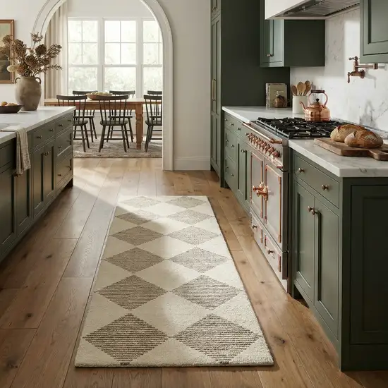 Brown And Beige Geometric Runner Rug Photo 6