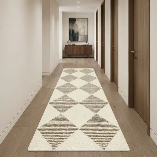 Brown And Beige Geometric Runner Rug Photo 1