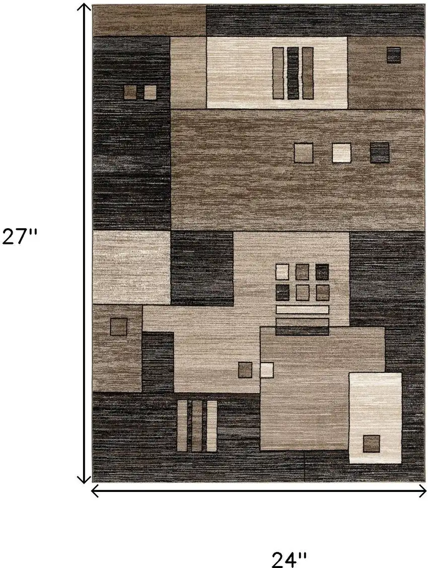 Brown And Beige Geometric Square Rug Photo 9