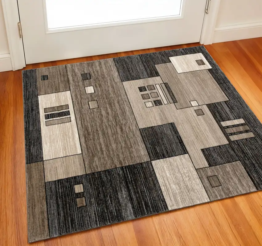 Brown And Beige Geometric Square Rug Photo 1