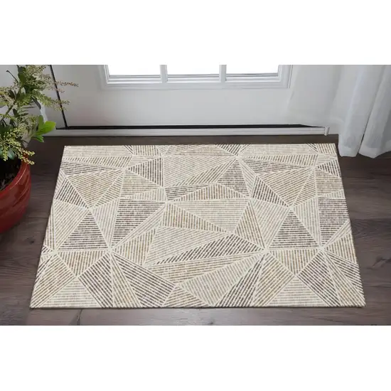 Brown And Beige Geometric Washable Area Rug With UV Protection Photo 2