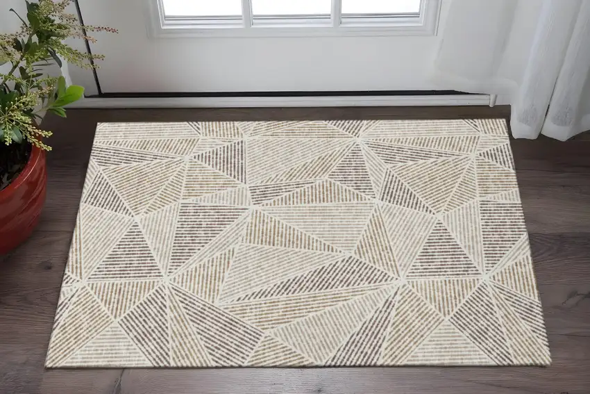 Brown And Beige Geometric Washable Area Rug With UV Protection Photo 2