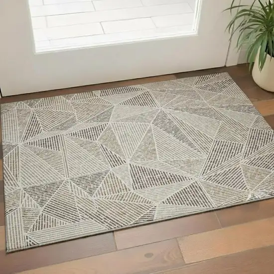 Brown And Beige Geometric Washable Area Rug With UV Protection Photo 1