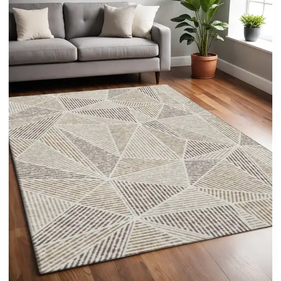 Brown And Beige Geometric Washable Area Rug With UV Protection Photo 2