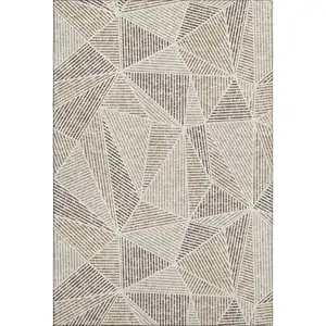 Photo of Brown And Beige Geometric Washable Area Rug With UV Protection