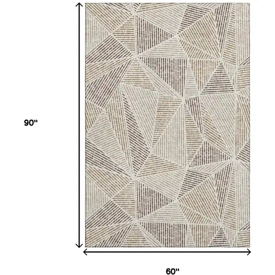 Brown And Beige Geometric Washable Area Rug With UV Protection Photo 3