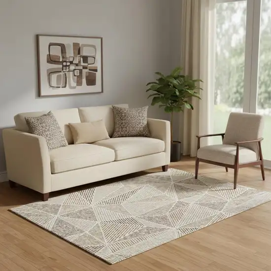 Brown And Beige Geometric Washable Area Rug With UV Protection Photo 1