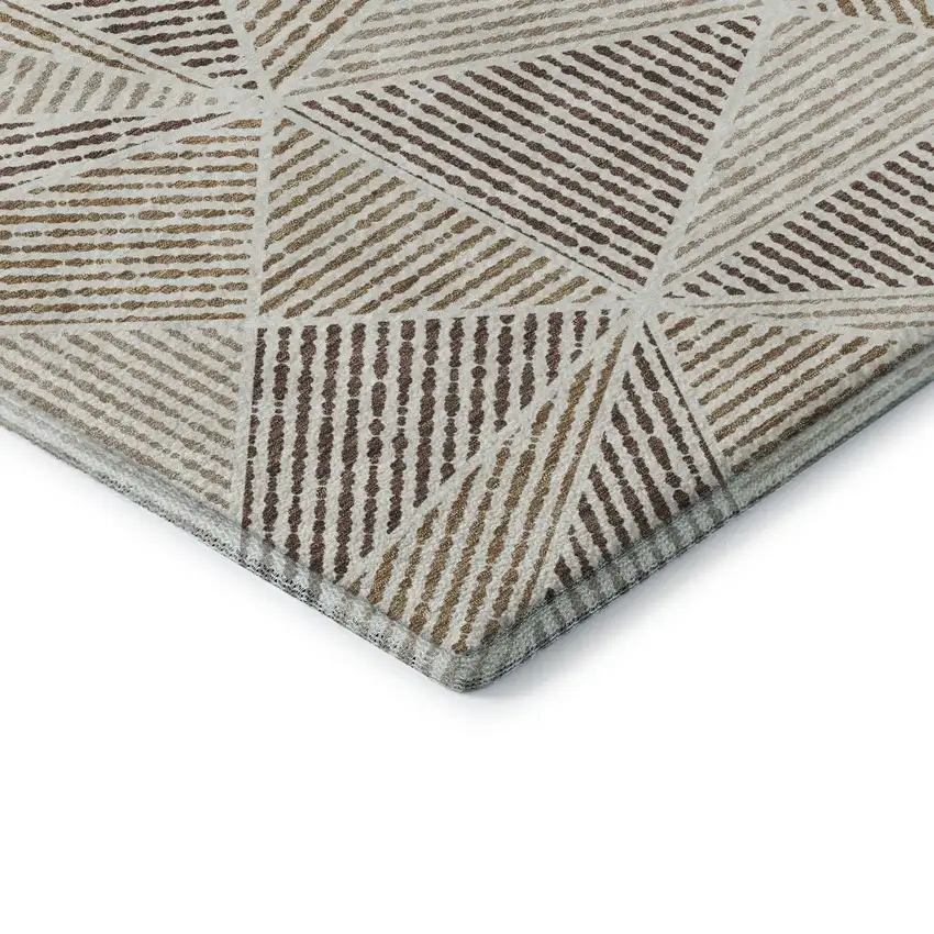 Brown And Beige Geometric Washable Area Rug With UV Protection Photo 8