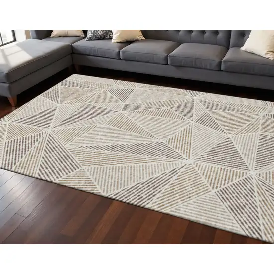 Brown And Beige Geometric Washable Area Rug With UV Protection Photo 2