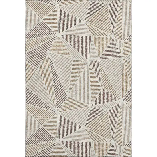 Brown And Beige Geometric Washable Area Rug With UV Protection Photo 1