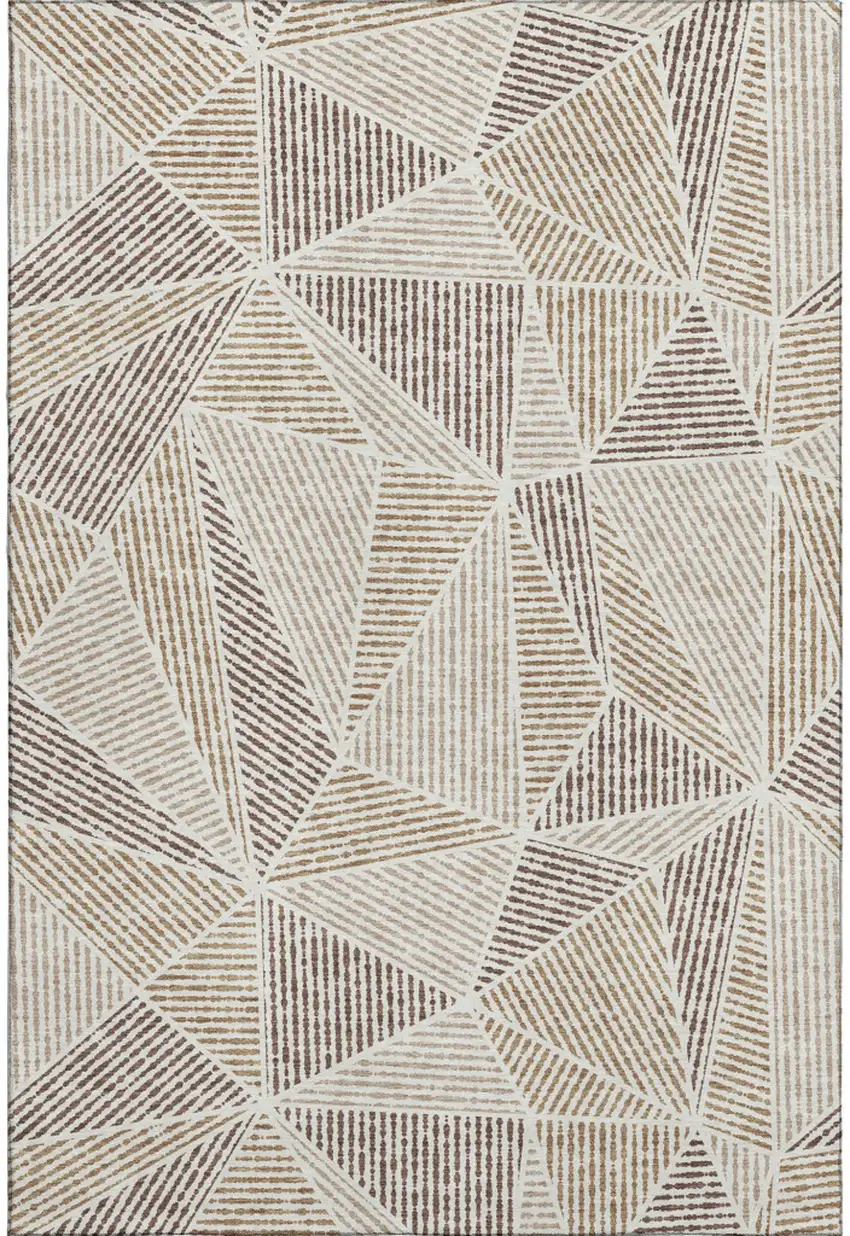 Brown And Beige Geometric Washable Area Rug With UV Protection Photo 1