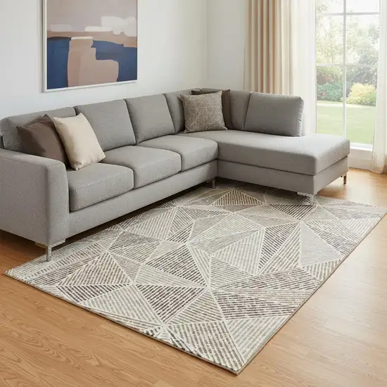 Brown And Beige Geometric Washable Area Rug With UV Protection Photo 1