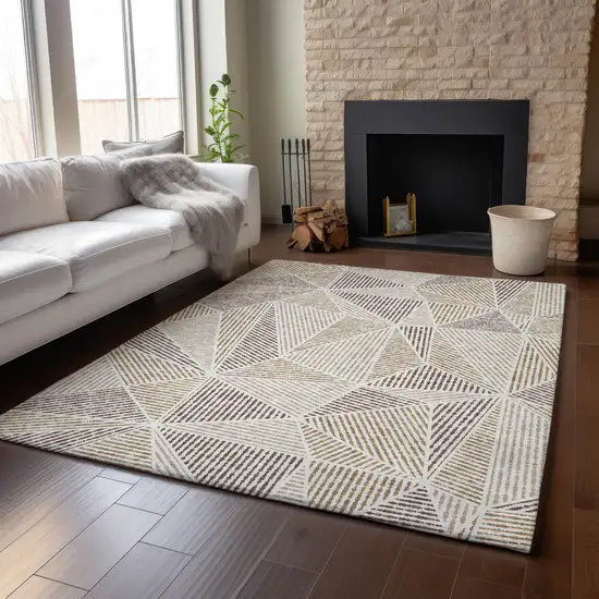 Brown And Beige Geometric Washable Area Rug With UV Protection Photo 6