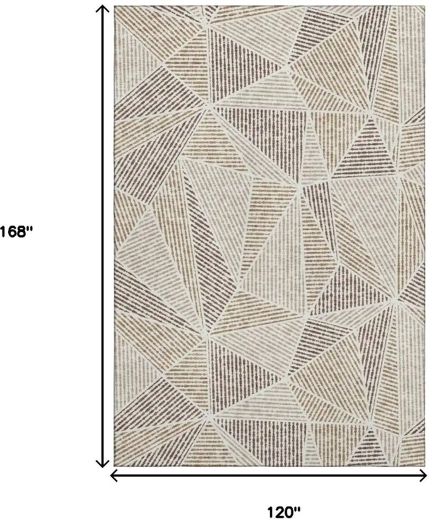 Brown And Beige Geometric Washable Area Rug With UV Protection Photo 3