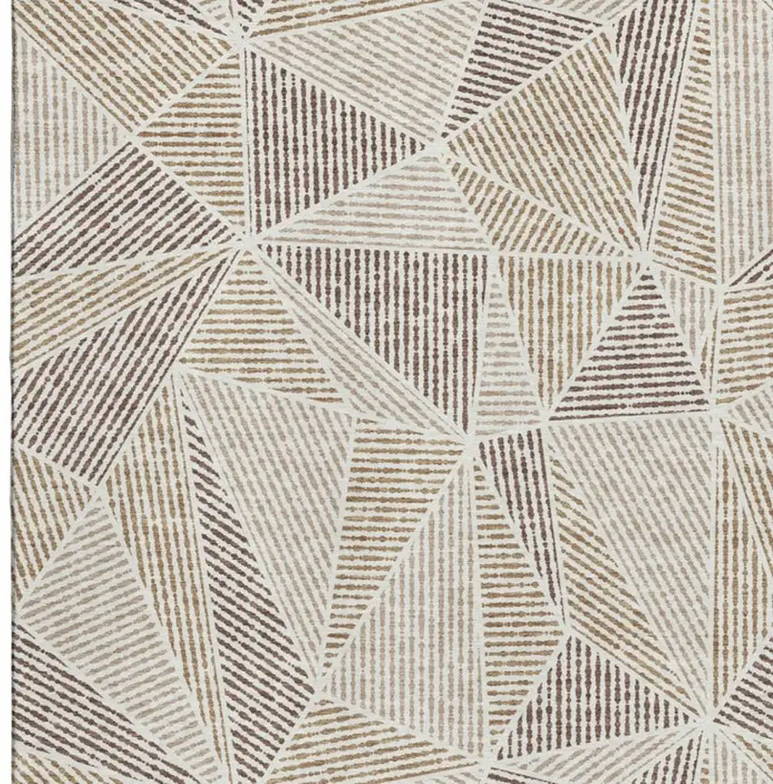 Brown And Beige Geometric Washable Area Rug With UV Protection Photo 4