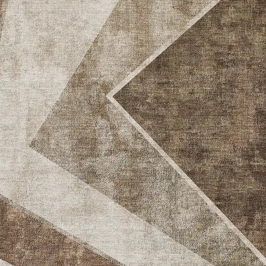 Brown And Beige Geometric Washable Area Rug With UV Protection Photo 4