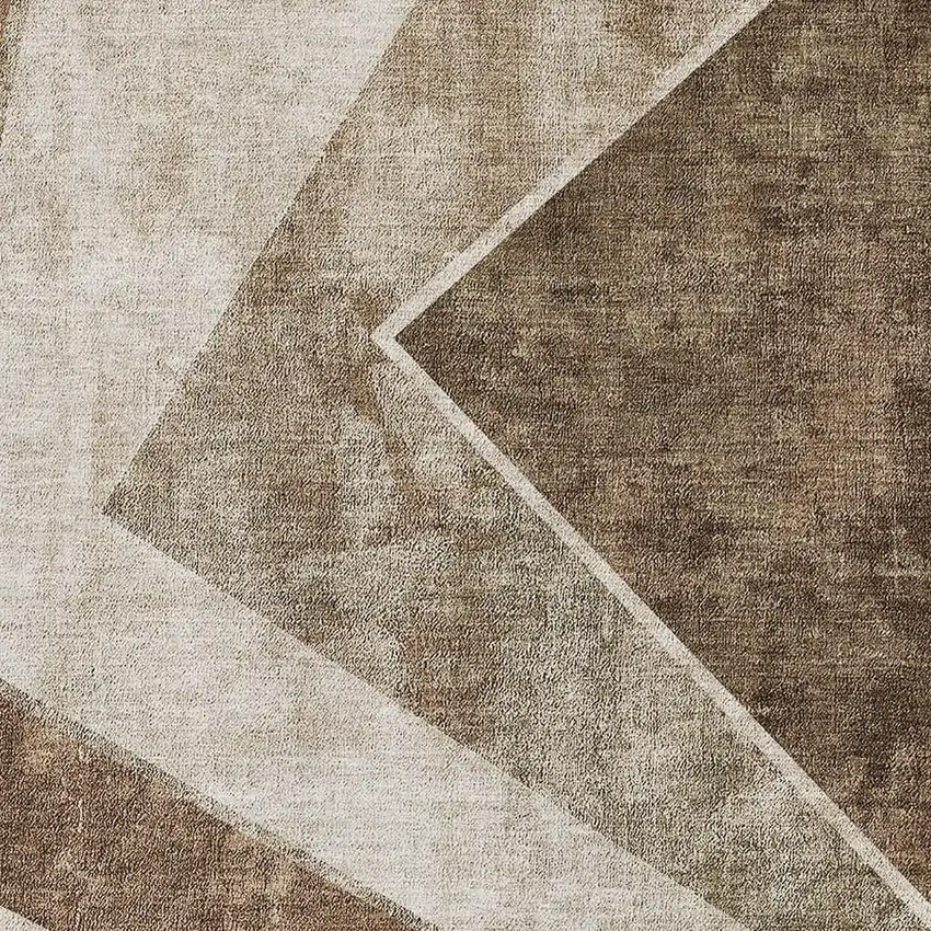 Brown And Beige Geometric Washable Area Rug With UV Protection Photo 4