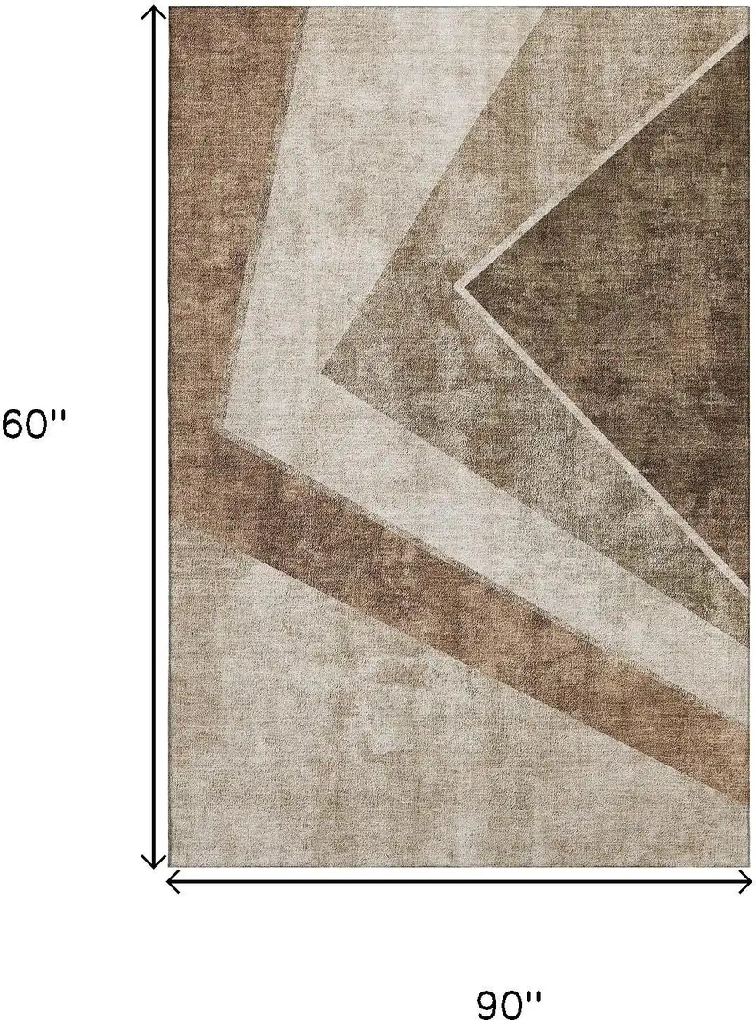 Brown And Beige Geometric Washable Area Rug With UV Protection Photo 3