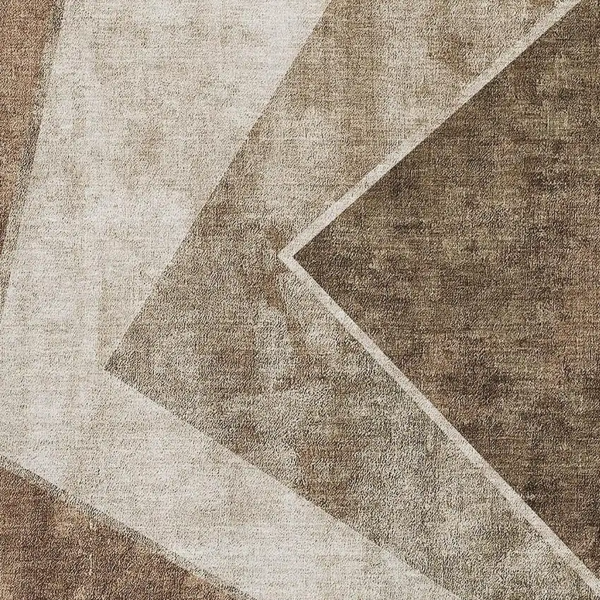 Brown And Beige Geometric Washable Area Rug With UV Protection Photo 4