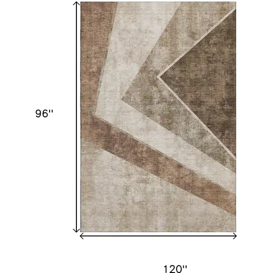 Brown And Beige Geometric Washable Area Rug With UV Protection Photo 3