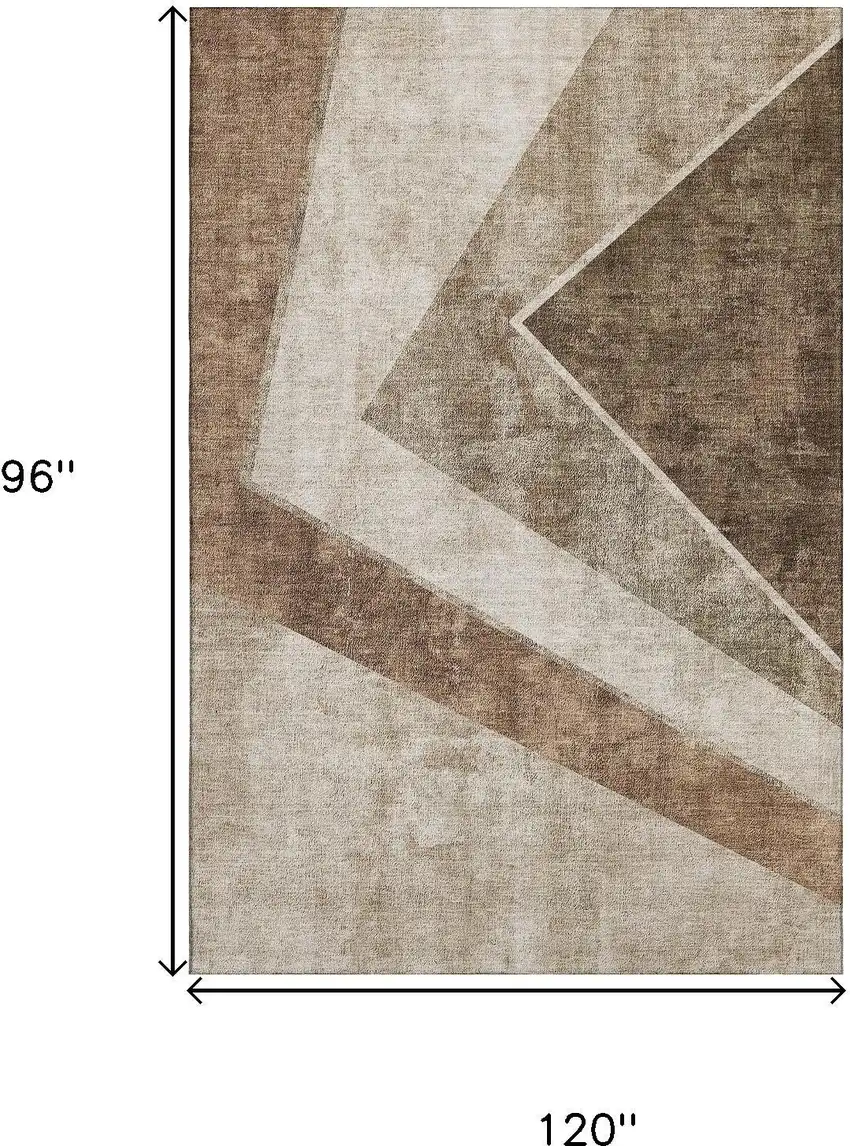 Brown And Beige Geometric Washable Area Rug With UV Protection Photo 3