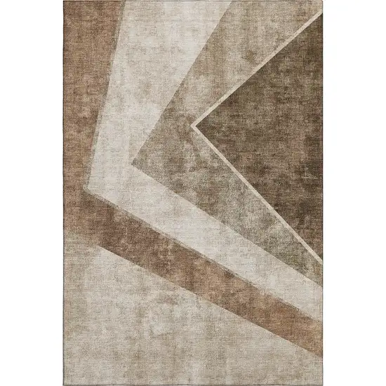Brown And Beige Geometric Washable Area Rug With UV Protection Photo 3