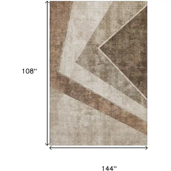 Brown And Beige Geometric Washable Area Rug With UV Protection Photo 3