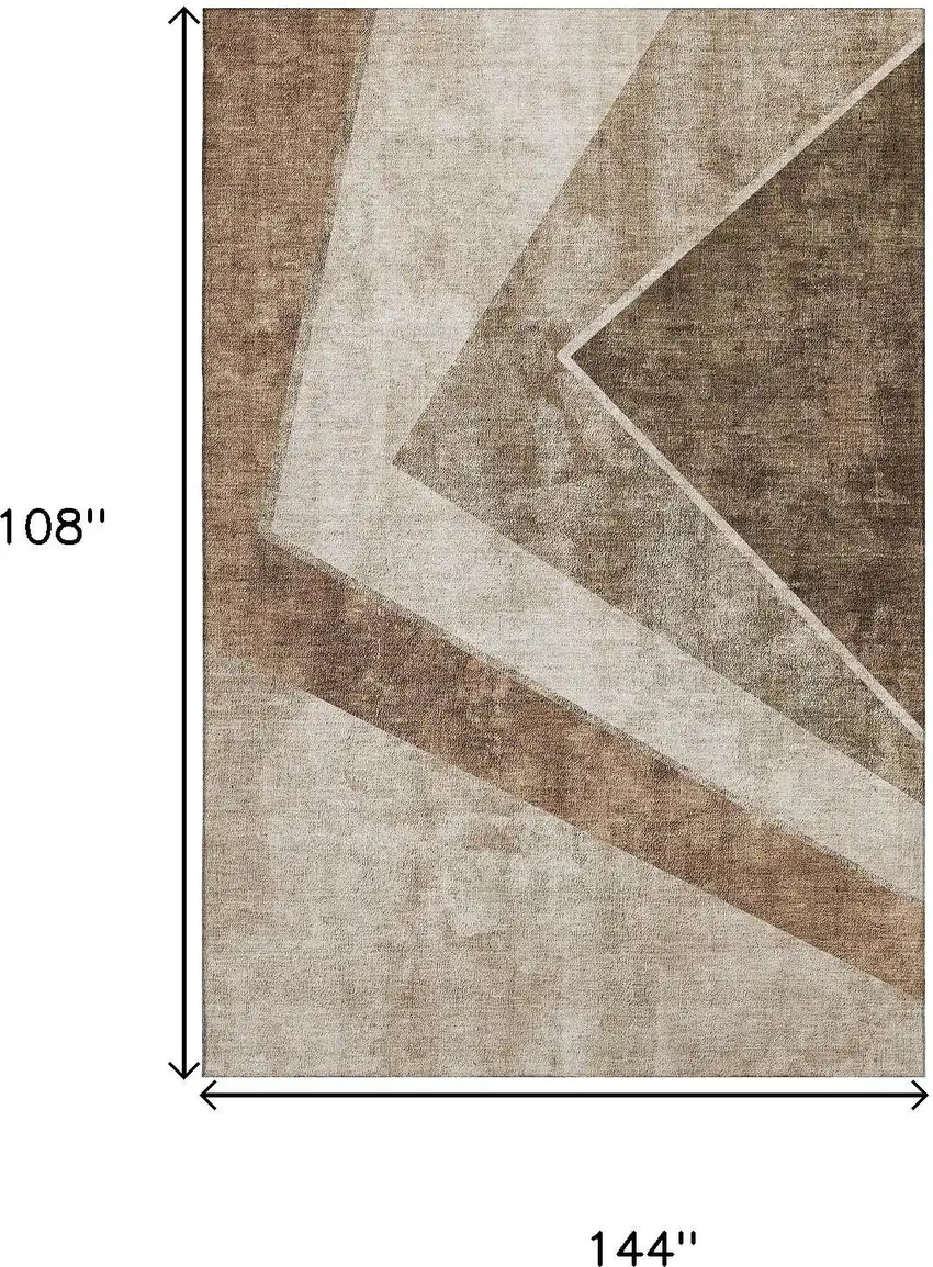 Brown And Beige Geometric Washable Area Rug With UV Protection Photo 3