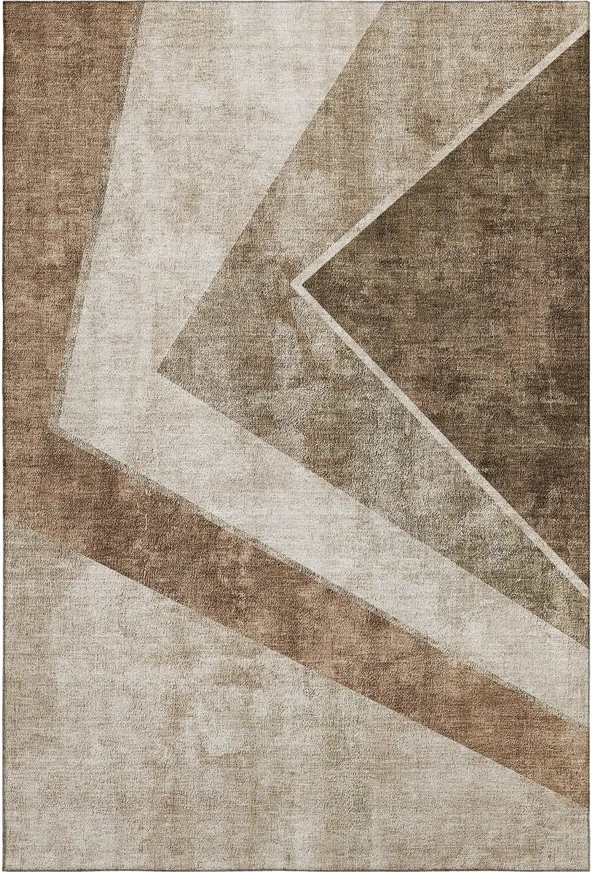 Brown And Beige Geometric Washable Area Rug With UV Protection Photo 3