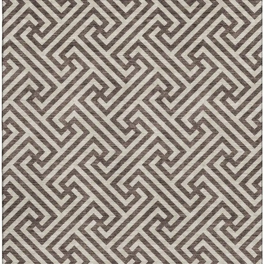 Brown And Beige Geometric Washable Area Rug With UV Protection Photo 4