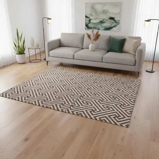 Brown And Beige Geometric Washable Area Rug With UV Protection Photo 2