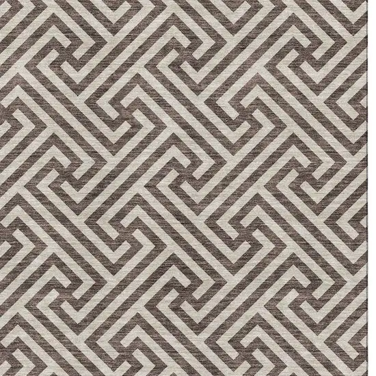 Brown And Beige Geometric Washable Area Rug With UV Protection Photo 3