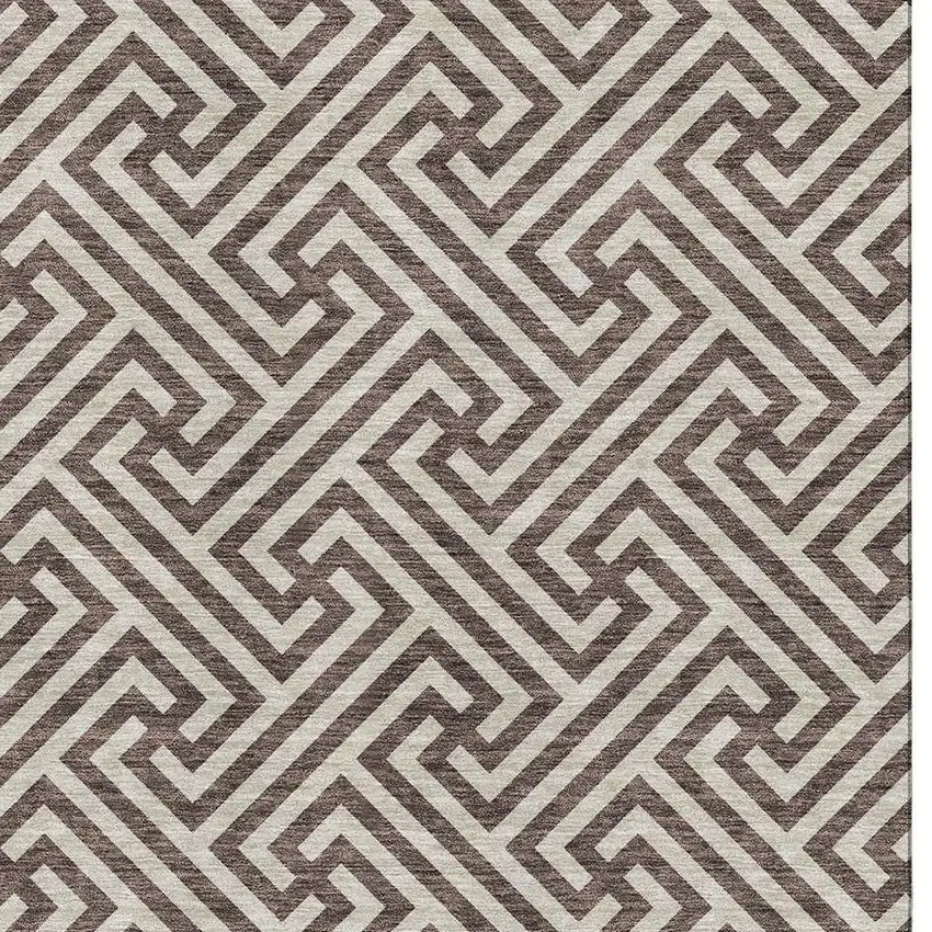 Brown And Beige Geometric Washable Area Rug With UV Protection Photo 3