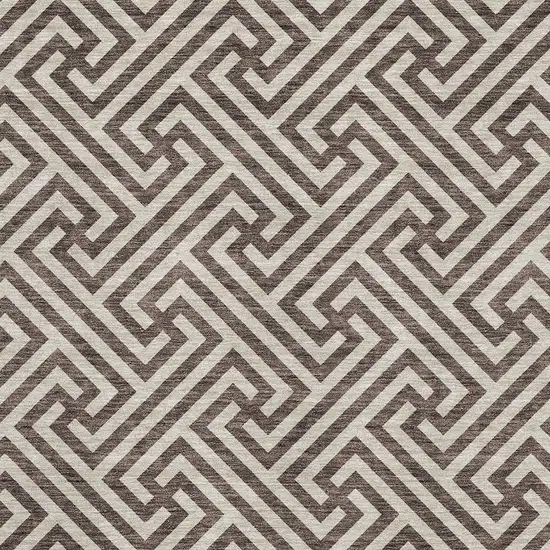 Brown And Beige Geometric Washable Area Rug With UV Protection Photo 3