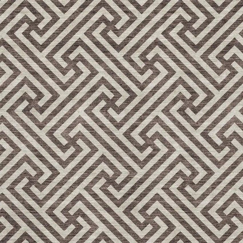 Brown And Beige Geometric Washable Area Rug With UV Protection Photo 3