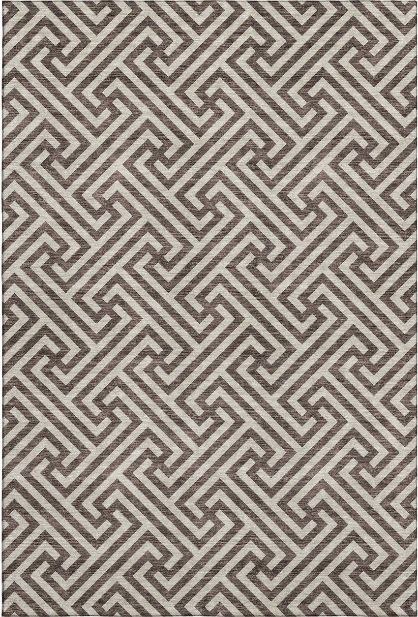 Brown And Beige Geometric Washable Area Rug With UV Protection Photo 1