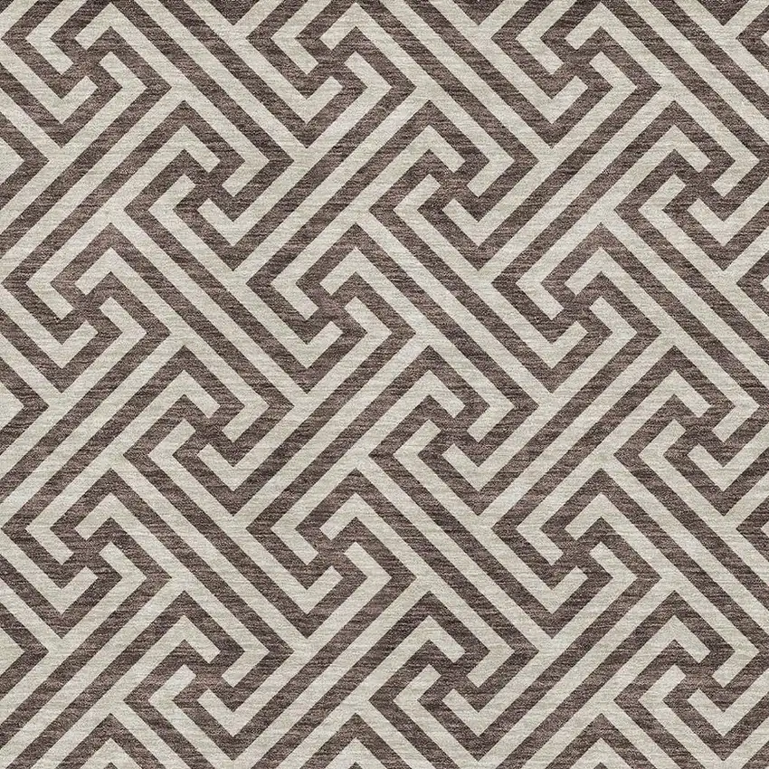 Brown And Beige Geometric Washable Area Rug With UV Protection Photo 3