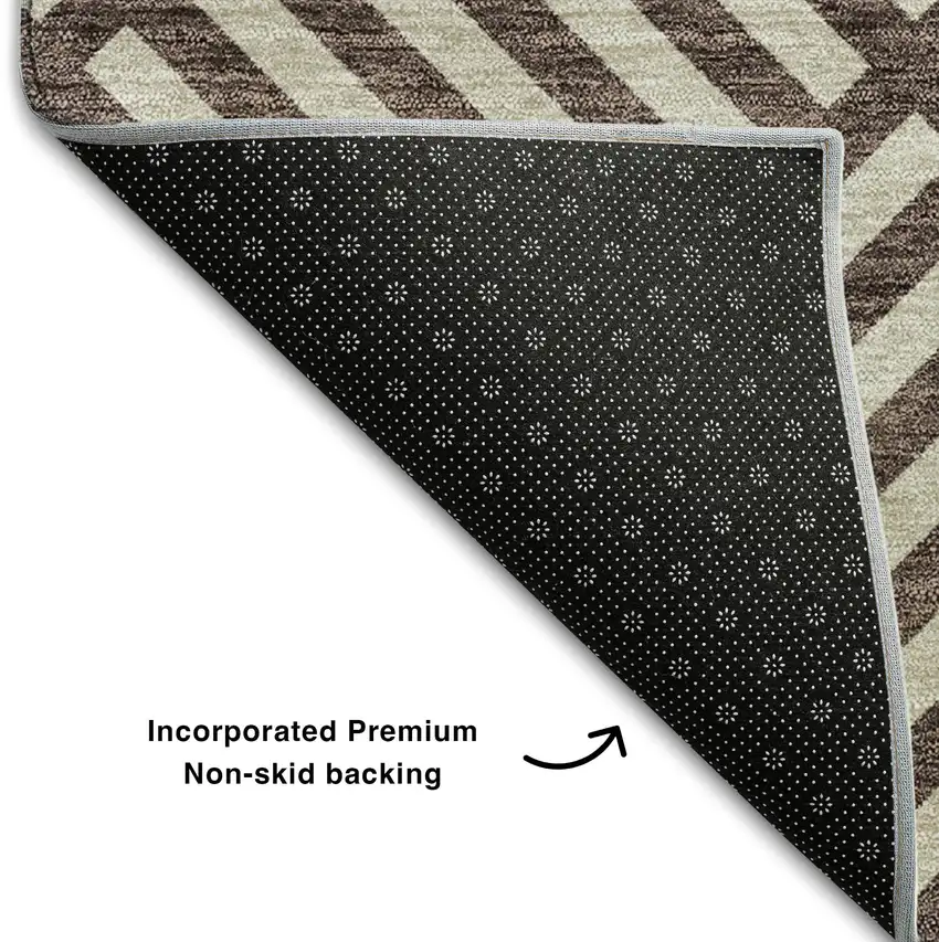Brown And Beige Geometric Washable Area Rug With UV Protection Photo 6