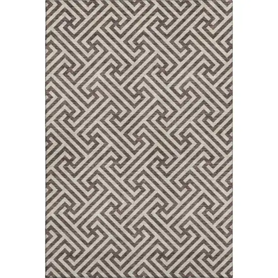 Brown And Beige Geometric Washable Area Rug With UV Protection Photo 1