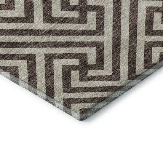 Brown And Beige Geometric Washable Area Rug With UV Protection Photo 7