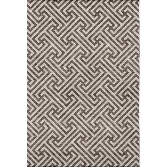 Brown And Beige Geometric Washable Area Rug With UV Protection Photo 3