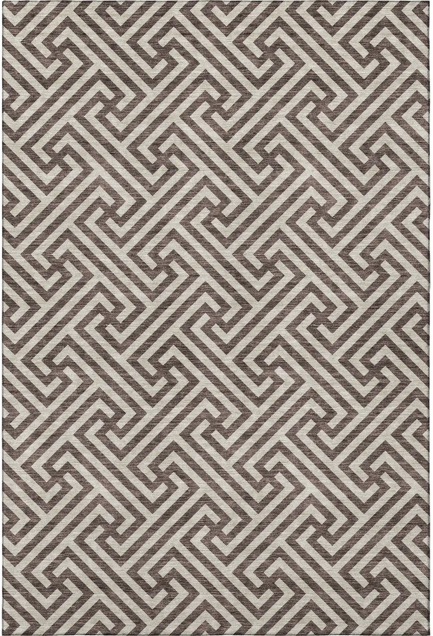 Brown And Beige Geometric Washable Area Rug With UV Protection Photo 3