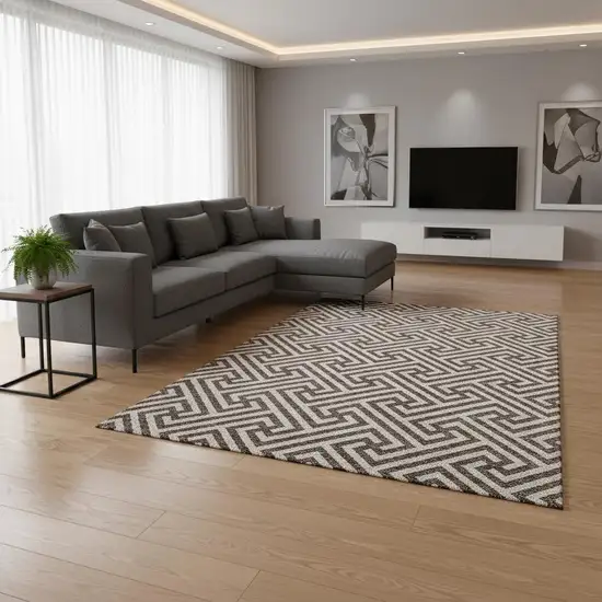 Brown And Beige Geometric Washable Area Rug With UV Protection Photo 2