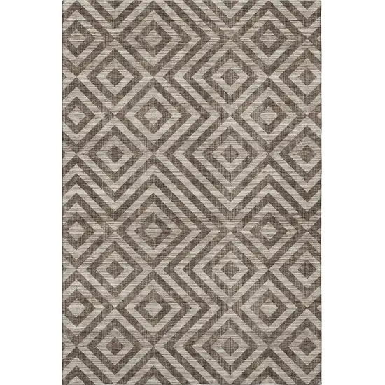 Brown And Beige Geometric Washable Area Rug With UV Protection Photo 3
