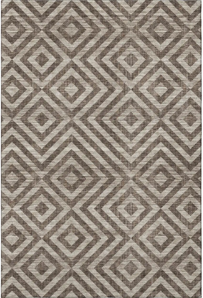 Brown And Beige Geometric Washable Area Rug With UV Protection Photo 3