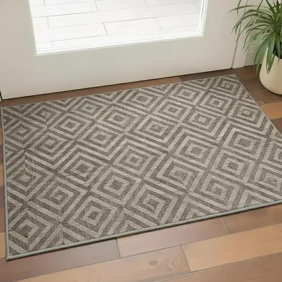 Brown And Beige Geometric Washable Area Rug With UV Protection Photo 2