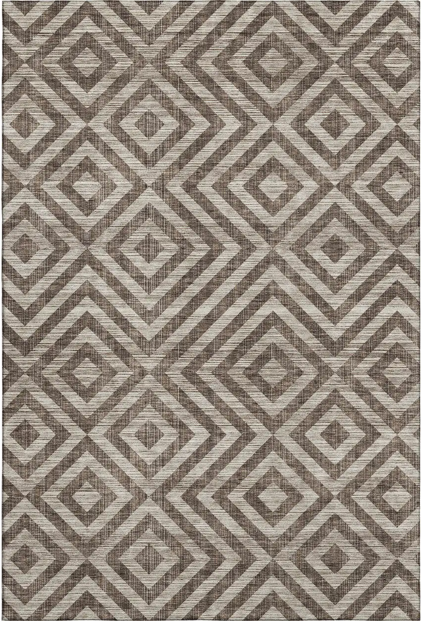 Brown And Beige Geometric Washable Area Rug With UV Protection Photo 1